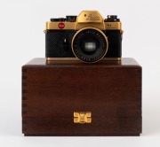 LEITZ: Leica Model R3 Gold [#1523989] black lizard skin covering, issued in 1979 to commemorate The 100th Anniversary of Oskar Barnack's birth with a facsimile&nbsp;of his signature and the dates engraved on top of the prism housing. Fitted with matching gold - 6
