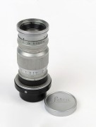 LEITZ: Elmar 90mm f4 chrome&nbsp;lens [#1162211], 1954, ELANG-M; with rear plastic cap and metal front cap