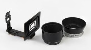 LEITZ: Accessories group including RASAL sports finder fitted with RAMET&nbsp;C5917 Mask together with ITDOO Summaron lens hood in original box and FIKUS&nbsp;variable focal length lens hood in black and chrome in original box. (3 items) - 2