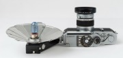 Canon rangefinder camera Model P, 1959 [#711760] with Canon 50mm f1.8 lens [290905], matching Canon lens hood, Canon Model P exposure meter and Canon Model V flash attachment. - 4