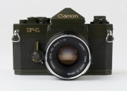 Canon F-1n (olive body) SLR camera, [#575093] with Canon FD 50mm f1.8 lens [#333993]. - 2