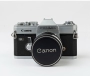 Canon Pellix QL SLR camera, 1966 [#154158] with Canon FL 50mm f1.4 lens [#284852] and metal lens cap. - 2
