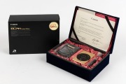 CANON: Elph IXUS 18k gold-plated Limited Edition complete kit (with documentation) [#001977] in velvet-lined presentation case. Issued in 1997 to commemorate the 60th anniversary of the Canon Company. - 4