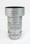 LEITZ: 85mm f1.5 screw mount Summarex lens (chrome) [#823719] SOOCX, with associated hood and rear metal cap. - 2