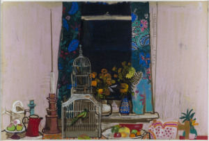 LEON FRANCESCO MORROCCO [b.1942 ] Interior Still Life with a BirdcageOil & pastel on paper, signed and dated upper right, 199158 x 85cm Provenance: Sotheby's, Fine Australian Paintings, Melbourne, 22/04/1996, Lot No. 387  