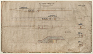 "Victorian Railways, New Station Building At Windsor", elevated view and plan, scale 8 feet to 1 inch. Railway Department Melbourne, March 1885. framed and glazed 112 x 162cm overall