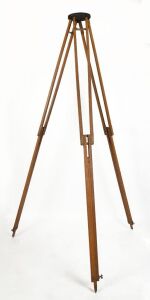 A vintage timber adjustable camera tripod, extends to 2.7m high