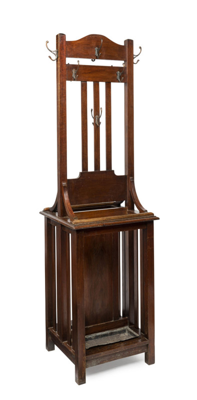 R.A.C.V. Club Melbourne double sided billiard cue coat rack hallstand, circa 1910. ​202cm high, 56cm wide, 56cm deep