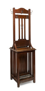 R.A.C.V. Club Melbourne double sided billiard cue coat rack hallstand, circa 1910. 202cm high, 56cm wide, 56cm deep