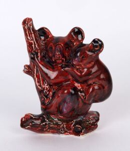 ANITA HARRIS ceramic koala figure group with flambé glaze, signed "A. H. Flambé Trial", 14cm high