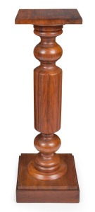 An Australian blackwood pedestal with fluted and turned column, early 20th century, 90cm high, 29cm wide, 29cm deep