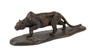 CRAIG HAIRE (1948 - ), cast bronze panther sculpture, purchased from Goulburn Valley Gallery in 1988. ​40cm long