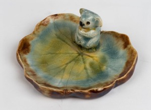GRACE SECCOMBE pottery koala leaf dish, incised "G.S. Aus" with original paper label "G.S. No.4", 3cm high, 7.5cm wide