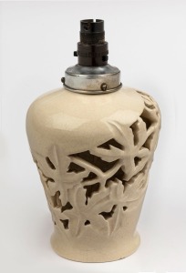 F. MacNAMARA pierced pottery lamp base, incised "F MacNamara, Hand Made", 29cm high