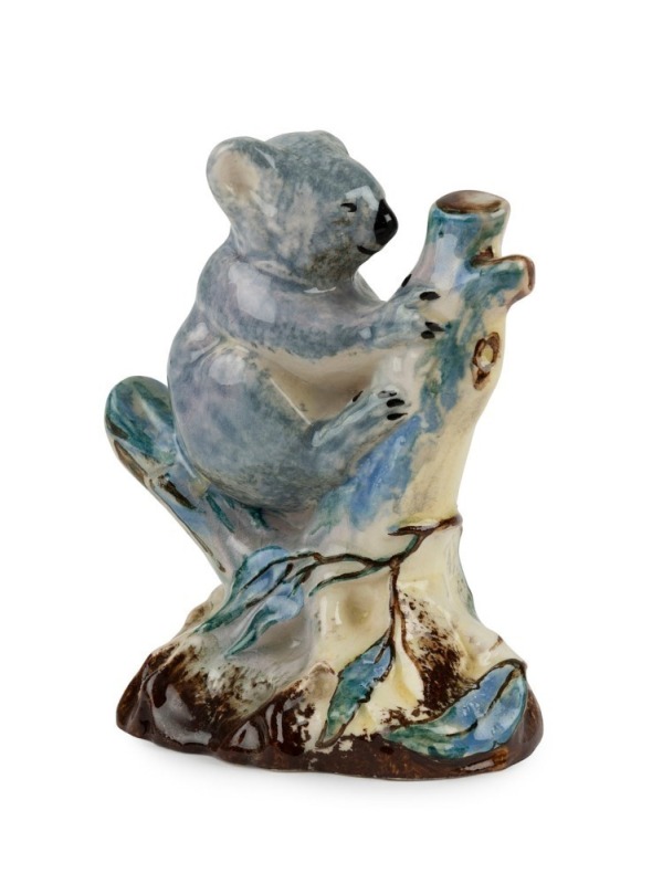 NEWTONE POTTERY koala on a tree stump statue by DAISY MERTON, 14cm high