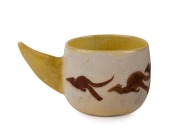 NEIL DOUGLAS pottery ramekin decorated with kangaroos, incised "Neil Douglas, A.M.B.", 8cm high, 15cm wide