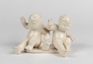 MARTIN BOYD pottery figural group of cherubs, incised "Martin Boyd, Australia", 8cm high, 13cm wide