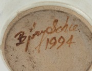BJORN SCHIE studio pottery vase with leaf decoration, signed "Bjorn Schie, 1994", ​​​​​​​29cm high - 2