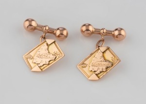 F.A. FLINT of Hobart, pair of antique 9ct rose gold cufflinks with Tasmanian map decoration, late 19th early 20th century, stamped "F.A.F. 9C", 6.2 grams total