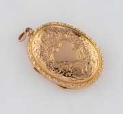 An antique 9ct yellow gold fob locket with engraved decoration, circa 1900, ​​​​​​​3.5cm high, 6.5 grams total