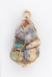 A gold caged matrix opal pendant, 20th century, 4cm high overall