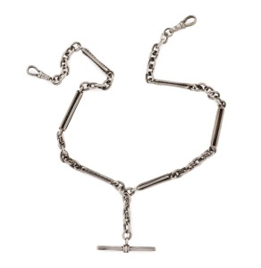 An antique Colonial Australian silver Albert fob chain, 19th century, stamped "STG.", 44cm long, 44 grams