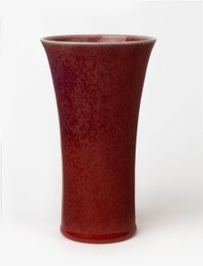 CHRIS SANDERS red glazed pottery vase with flared rim, signed "C. Sanders, 1997", ​​​​​​​19.5cm high