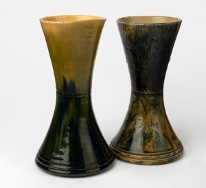CHARLES STONE, BRISTOL POTTERY (Brisbane) pair of pottery mantel vases of hourglass form, late 19th century, 22cm high