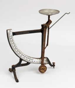 A set of antique postal scales with enamel dial, 19th century, 28cm high