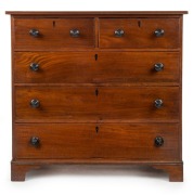 An important and early Colonial cedar chest of drawers, Hobart, Tasmanian origin, circa 1815-1825. A stunning and refined example inspired by the first period Hepplewhite style with five drawers, bracket feet and neat square form. Handsome Georgian propor