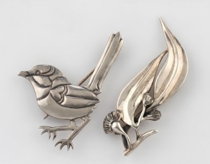 Two Australian silver brooches, stamped 925 with maker's marks, 20th century, ​​​​​​​6cm and 7cm long