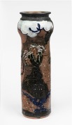JAM FACTORY POTTERY (Adelaide) tall studio pottery vase with female dancing portrait, incised "J. Factory, 13th yr. S.K.", ​​​​​​​39cm high