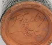 JAM FACTORY POTTERY (Adelaide) tall studio pottery vase with female dancing portrait, incised "J. Factory, 13th yr. S.K.", ​​​​​​​39cm high - 2