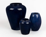 BENDIGO POTTERY, three assorted blue glazed vases, 23cm, 15cm and 12cm high. PROVENANCE: Private Collection Bendigo