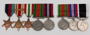 WWII NEW ZEALAND SERVICE MEDALS: including Africa Star, Italy Star, 1939-45 Star, Defence Medal (2), War Medal 1939-45 (2) and 'For Service' Medal, all uninscribed, with ribbons. (8)