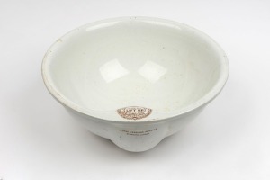 ALSTON & BROWN "LIFT UP" porcelain railway basin, 19th century, emblazoned "Alston & Brown Lift Up Agents Australasia & New Zealand, Melbourne", 17cm high, 41cm diameter