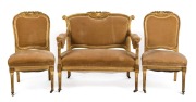 AUSTRALIAN FEDERATION - January 1st, 1901 three-piece parlour suite with carved giltwood frame, the settee 101cm across the arms.