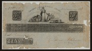 PROMISSORY NOTE: 31st January 1859 10/- note (10x19cm), issued on behalf of the Grange General Store, redeemable at Mr. P. Drummonds Stores, Geelong, engraved and printed by Thomas Ham, Melbourne; in typically fragile condition; window mounted framed & gl - 2