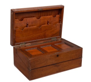 An antique Australian cedar writing box compendium, Melbourne origin, circa 1880, ​​​​​​​21.5cm high, 47cm wide, 30cm deep