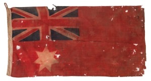 AUSTRALIAN FEDERATION antique red flag, circa 1901, stamped "AUSTRALIAN FEDERATION", ​​​​​​​46 x 90cm
