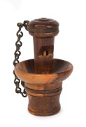 An antique voice pipe speaking tube mouthpiece, turned wood with brass mounts and chain, whalebone stopper pin to whistle section, 19th century, scarce, 8.5cm high - 2