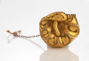 An antique yellow gold brooch in the form of a scrolling shell, housed in a plush box branded NEWMAN'S (of Melbourne), 19th/20th century, 3.5cm wide, 4.6 grams