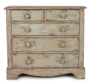 An antique Australian folk art pine chest of drawers with original painted finish, Barossa Valley, South Australia, 19th century, 87cm high, 94cm wide, 40cm deep