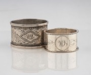 GAUNT Australian silver napkin ring together with a DENIS BROS. Australian silver napkin ring, Melbourne origin, 19th/20th century, 4.5cm and 5.5cm diameter, 72 grams total