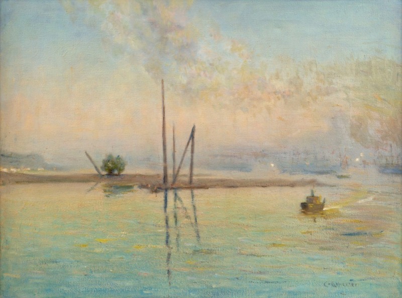 CHARLES WHEELER (1880-1977), (boating scene), oil on canvas, signed lower right "C. Wheeler", 44 x 60cm, 69 x 84cm overall