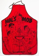 MALCOLM FRASER "MAL'S MOB" novelty apron with naked caricatures&nbsp;of Malcolm Fraser (wearing a "Life Wasn't Meant To Be Greasy" apron), John Howard (holding a plate), Joh Bjelke-Petersen (running with a pineapple and a banana), Andrew Peacock (sharpening a 