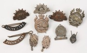 Australian military badges including ROYAL AUSTRALIAN ARMOURED CORPS, and rising sun examples, 20th century, (11 items), ​​​​​​​The "Australia" examples 5cm wide