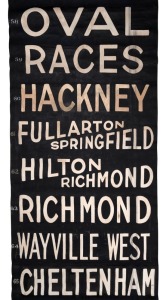 ADELAIDE TRAM DESTINATION ROLL: circa 1940s, MTT E-1 TYPE (Adelaide), destinations including Kilkenny, Prospect, Creswick, Hyde Park, Parkside, Morialta, Glenunga, Kensington, Kingswood, Hilton; 101cm wide, 1484cm long.