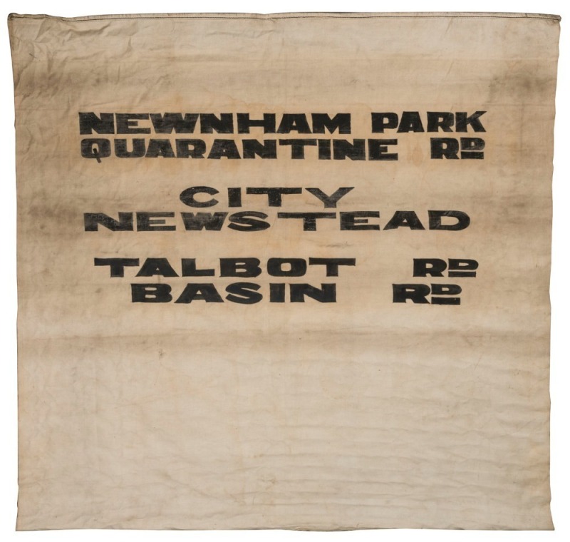 LAUNCESTON TROLLEYBUS DESTINATION ROLL: circa 1950's, destinations including Newham Park, Quarantine Rd, City, Newstead, Talbot Rd, Basin Rd