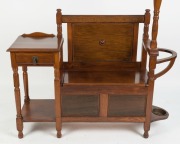 An Australian blackwood Tudor revival hallstand, circa 1925, unusual configuration with single drawer, lift-top seat, hat tree and umbrella stand, ​​​​​​​180cm high, 128cm high, 40cm deep - 2